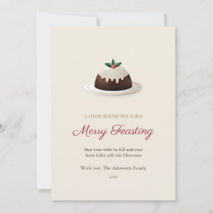 Cream Christmas Pudding Family Christmas Card