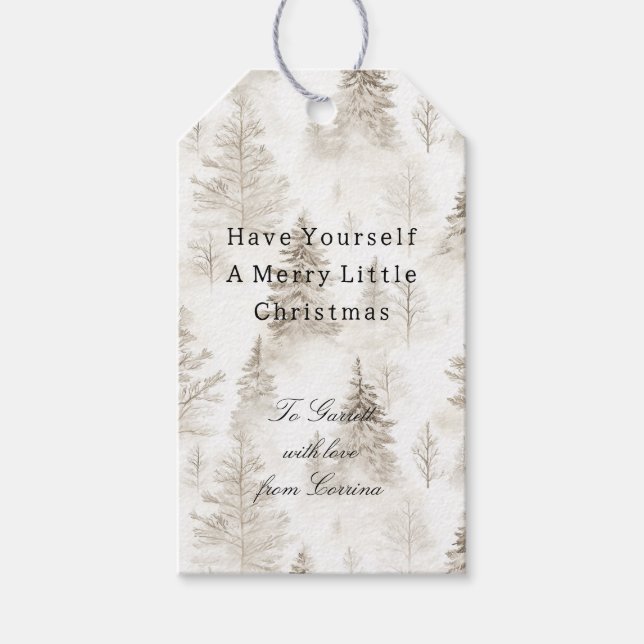 Cream Christmas Trees Gift Tags (Front)