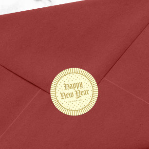 Cream Classic Decorative Geometric Happy New Year Round Sticker