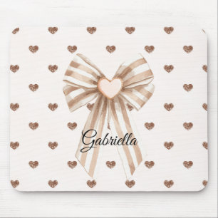 Cream Cocoa Bow Blush Pink Glitter Hearts Mouse Pad