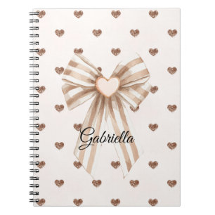 Cream Cocoa Bow Blush Pink Glitter Hearts Notebook