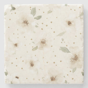 Cream Cocoa Brown Flowers   Stone Coaster