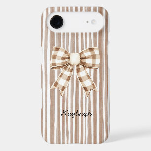 Cream Cocoa Brown Stripes Bow