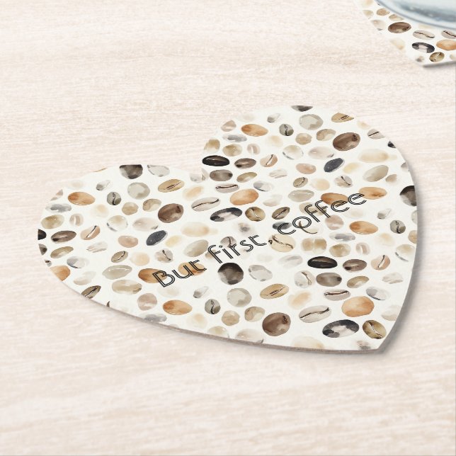 Cream Coffee Beans Paper Coaster (Angled)