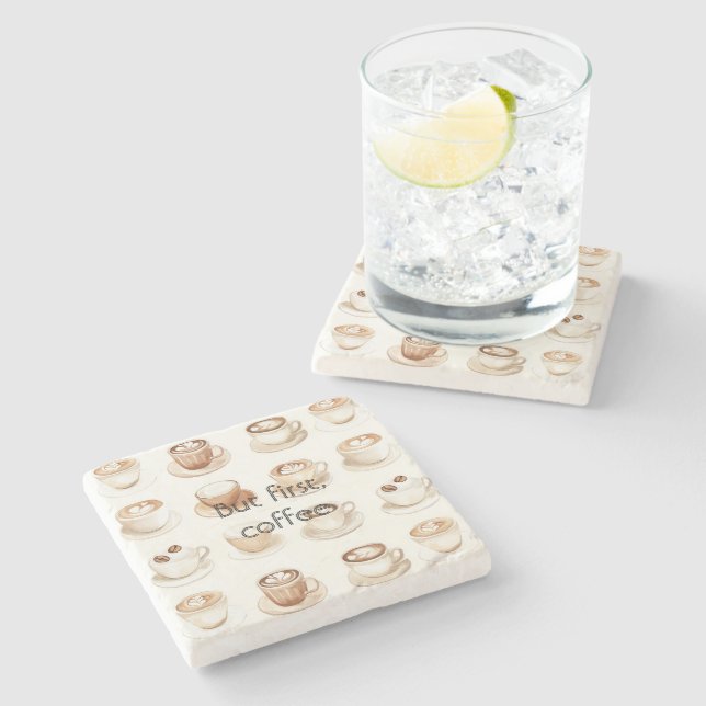 Cream Coffee Cups Stone Coaster (Side)
