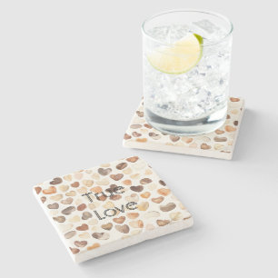 Cream Coffee Heart Beans Stone Coaster
