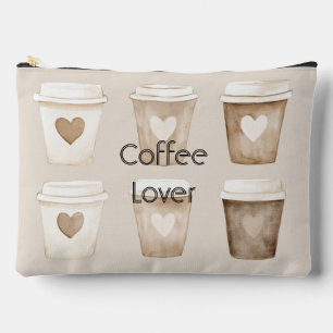 Cream Coffee Heart Cups Accessory Pouch