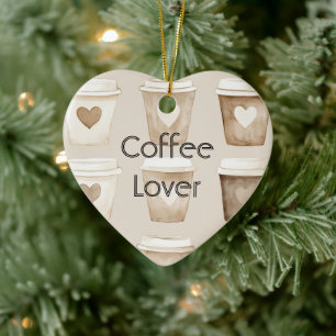 Cream Coffee Heart Cups Christmas Ceramic Ornament