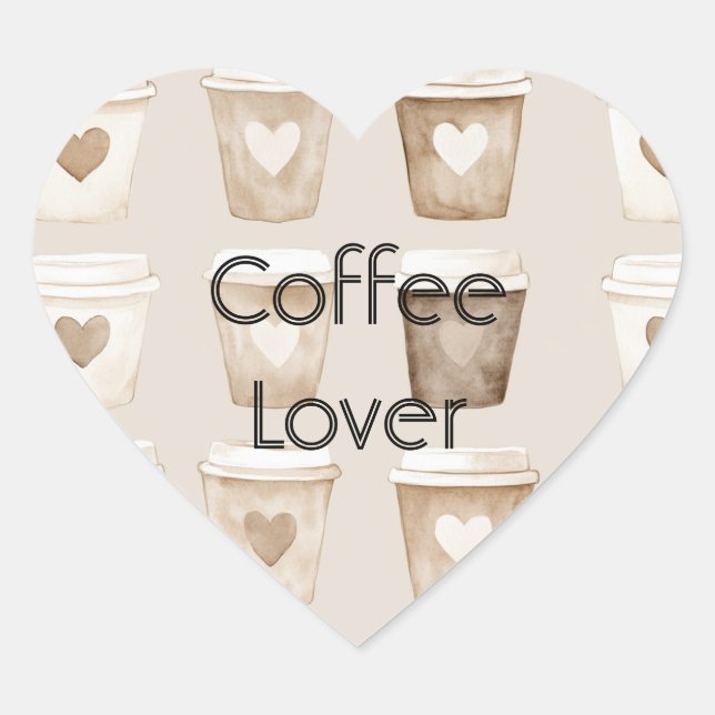 Cream Coffee Heart Cups   Heart Sticker (Front)