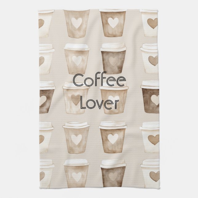 Cream Coffee Heart Cups Kitchen Towel (Vertical)