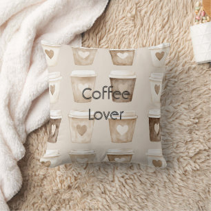 Cream Coffee Heart Cups Throw Pillow