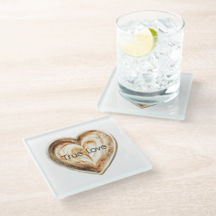 Cream Coffee Heart Glass Coaster