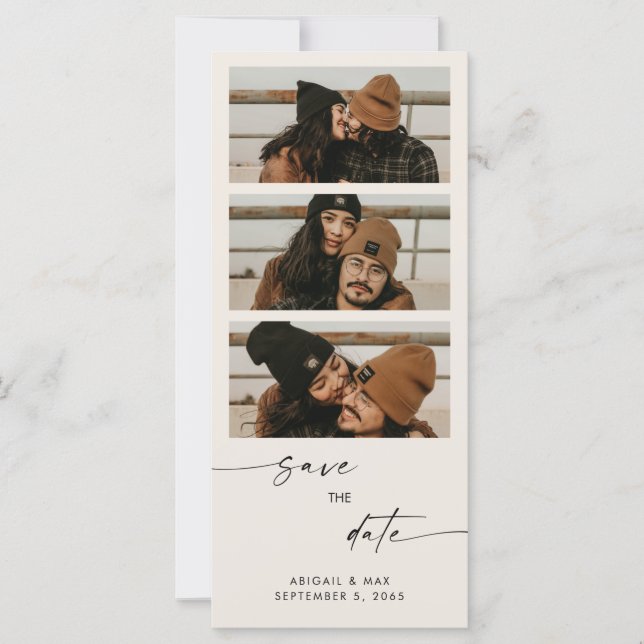 Cream Collage Photo Long Wedding Save the Date (Front)