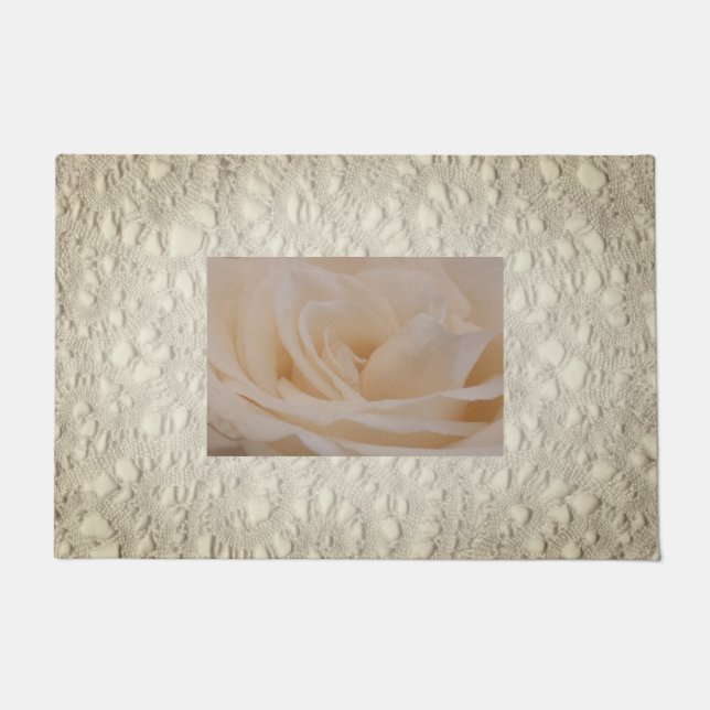Cream Colored Rose Closeup  Doormat (Front)