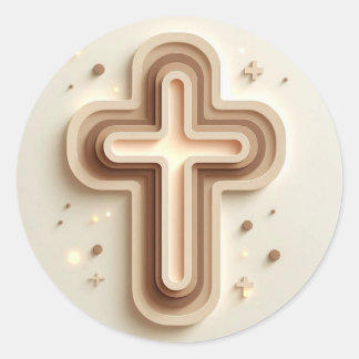 Cream Colour Beautiful Cristian Cross  Classic Round Sticker