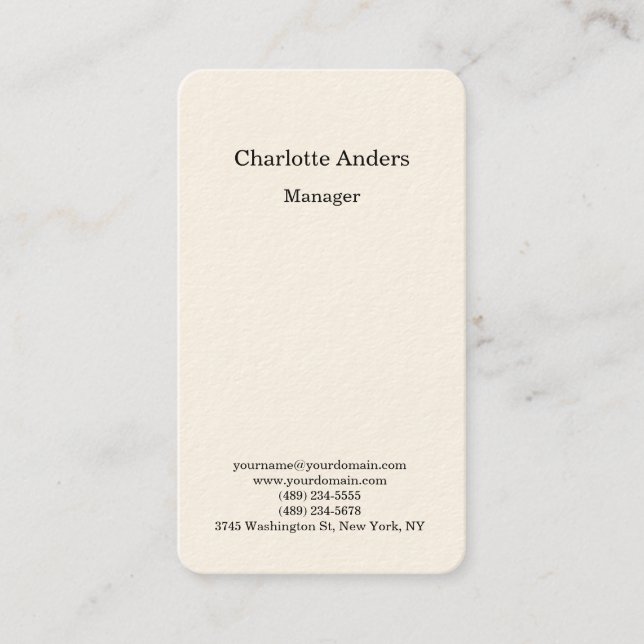 Cream colour plain simple minimalist business card (Front)