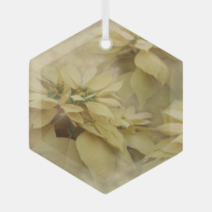 Cream Coloured Poinsettias Digital Art Glass Ornament