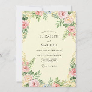 Cream Coral Petals Wedding Invitation
