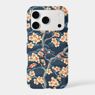 Cream Coral Sakura Navy Blue Floral Pattern