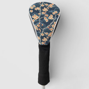 Cream Coral Sakura Navy Blue Floral Pattern Golf Head Cover