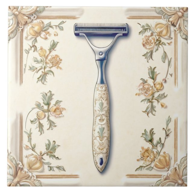 Cream & Coral Shaving Razor Shaver Funny Bathroom Tile (Front)