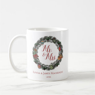Cream Country Wedding Mr. and Mrs. Christmas Coffee Mug