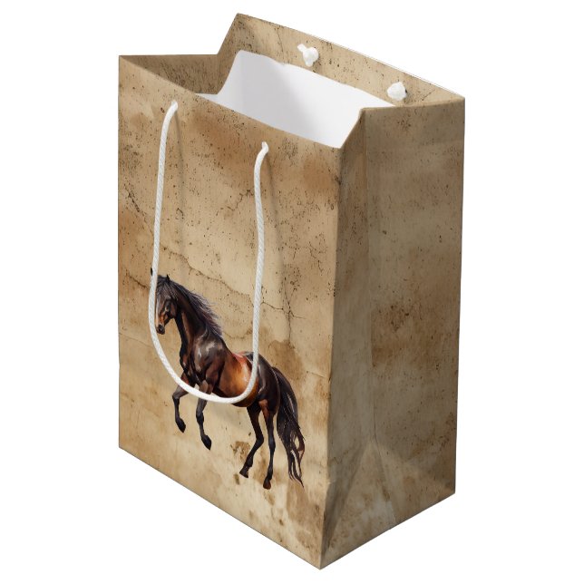 Cream Cowboy Cowhide Horse Medium Gift Bag (Front Angled)