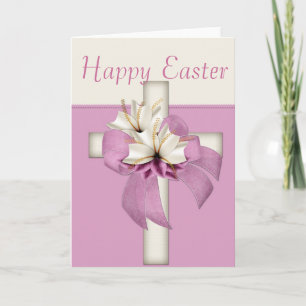 Cream Cross w Flowers Happy Easter Greeting Card