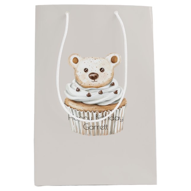 Cream Cupcake Bears Birthday Medium Gift Bag (Front)