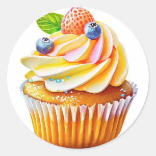 Cream cupcake with berries birthday classic round sticker