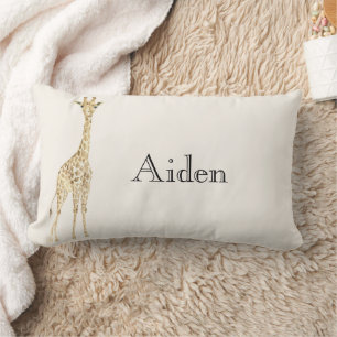 Cream Cute Giraffes Name Lumbar Pillow