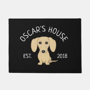 Cream Dachshund Welcome Mat with Custom Text