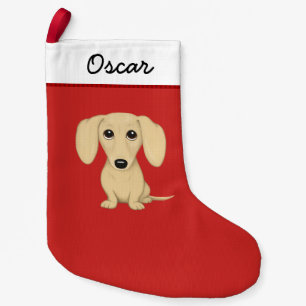 Cream Dachshund with Custom Text Small Christmas Stocking