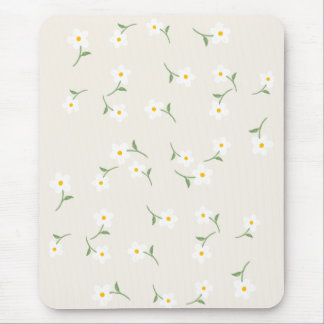 Cream Daisy Floral Mouse Pad