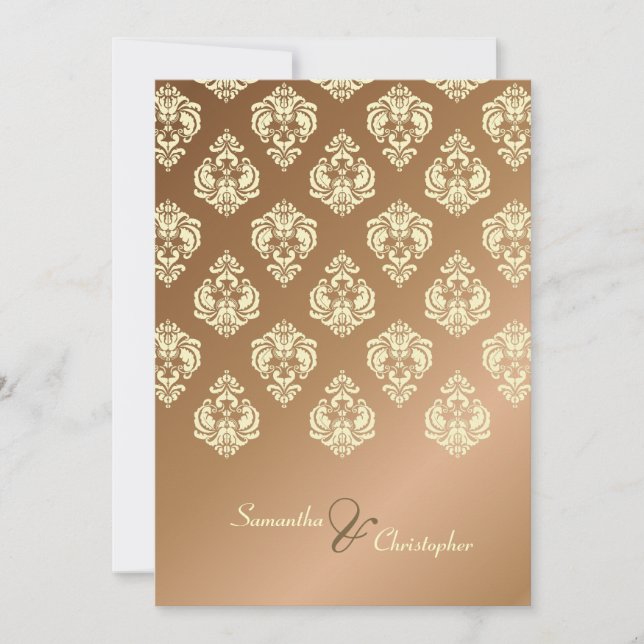 Cream Damask/faux copper wedding invitations (Front)