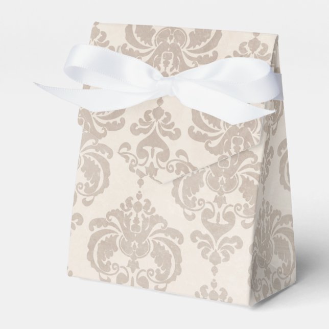 Cream Damask Favor Box (Front Side)