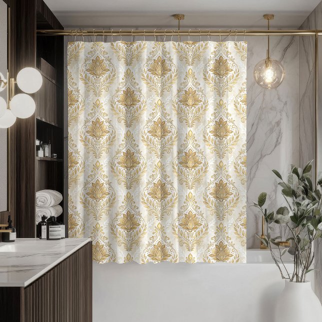 Cream Damask Shower Curtain Vintage-Inspired Touch (Cream Damask Shower Curtain Vintage-Inspired Touch)