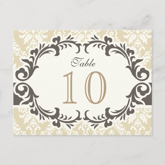 Cream Damask Table Number Postcard (Front)