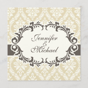 Cream Damask Wedding Invitation