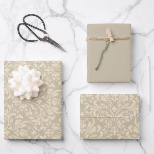 Cream Damask Wrapping Paper Sheet
