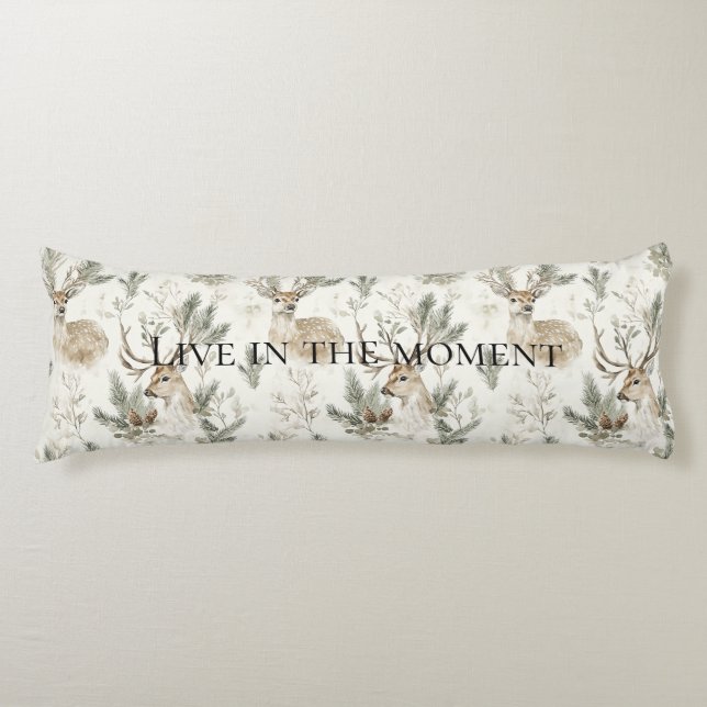 Cream Deer Woodland Animals Christmas   Body Pillow (Front)
