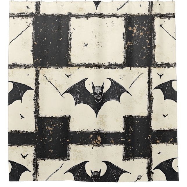 Cream Denim Grunge Patchwork with Bats (3) (Front)