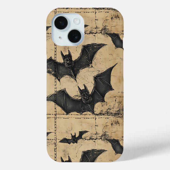 Cream Denim Grunge Patchwork with Bats Case-Mate iPhone Case (Back)