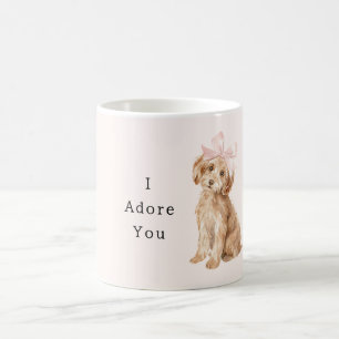 Cream Dog Pink Bow Adore Coffee Mug