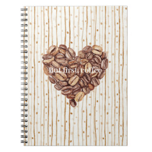 Cream Dots Stripes First Coffee Beans Heart Notebook