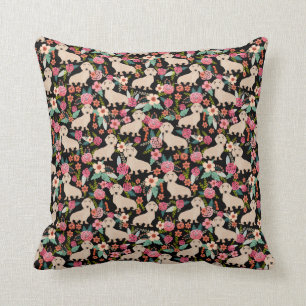 Cream Doxie Floral - cream florals Throw Pillow