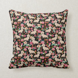 Cream Doxie Floral - cream florals Throw Pillow