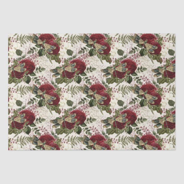 Cream Dragonflies and Roses  Tissue Paper (Front)
