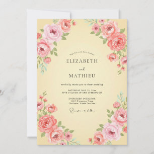 Cream Dusty Pink Blossom Wedding Invitation