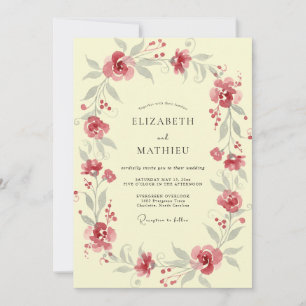 Cream Dusty Red Vine Wedding Invitation